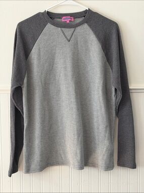 Edikted Gray Waffle Knit Crewneck with Pink Logo Tag